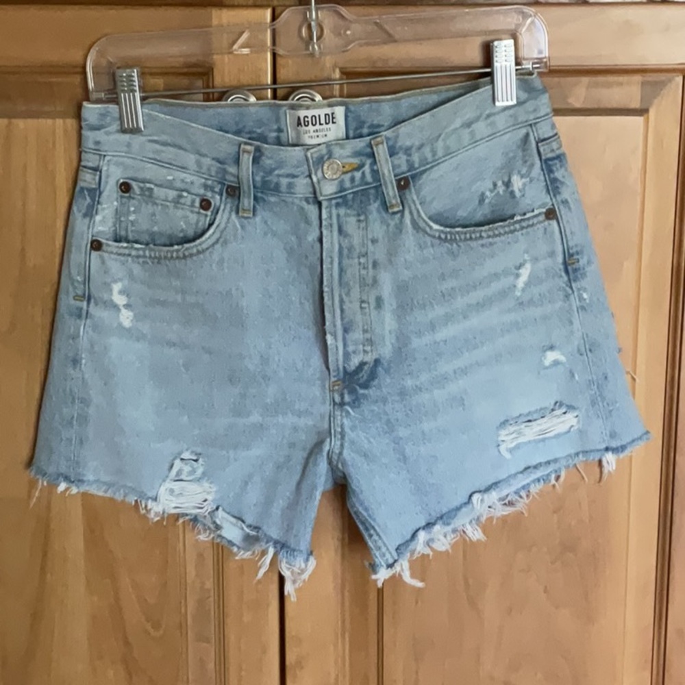 Agolde Blue Jean Shorts Distressed Cut-Off Style